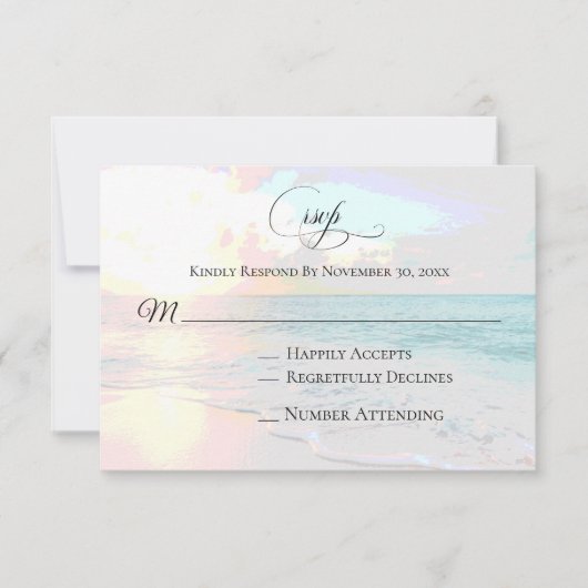 *~* Sunrise Sunset Zee Ocean - Beach Wedding RSVP Kaartje (Voorkant)
