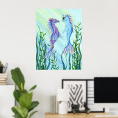 Sunrise Swim, Zee Dragon & Mermaid Cat Fantasy Art Poster (Thuiskantoor)