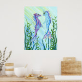 Sunrise Swim, Zee Dragon & Mermaid Cat Fantasy Art Poster (Keuken)