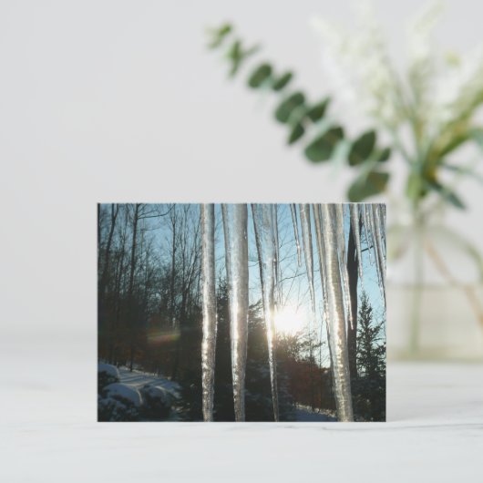 Sunrise Through Icicles Winter Natuur Fotografie Briefkaart (Staand voorkant)