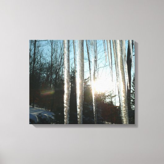 Sunrise Through Icicles Winter Natuur Fotografie Canvas Afdruk (Voorkant)