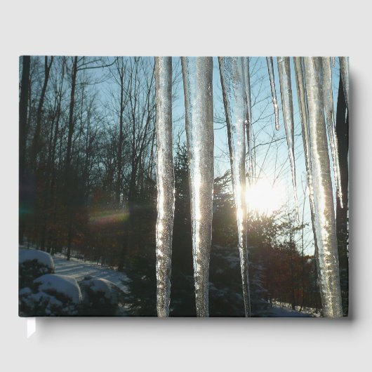 Sunrise Through Icicles Winter Natuur Fotografie Gastenboek (Voorkant)