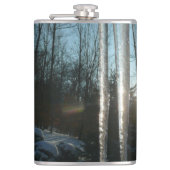 Sunrise Through Icicles Winter Natuur Fotografie Heupfles (Voorkant)