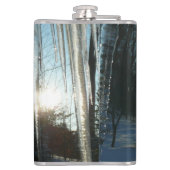 Sunrise Through Icicles Winter Natuur Fotografie Heupfles (Achterkant)