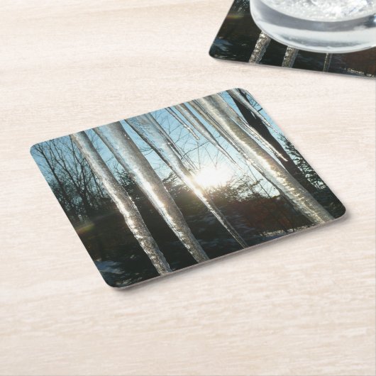 Sunrise Through Icicles Winter Natuur Fotografie Kartonnen Onderzetters (Schuin)