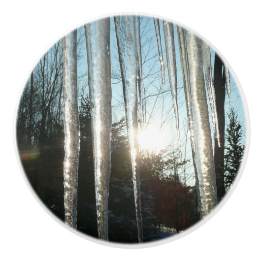 Sunrise Through Icicles Winter Natuur Fotografie Keramische Knop (Voorkant)