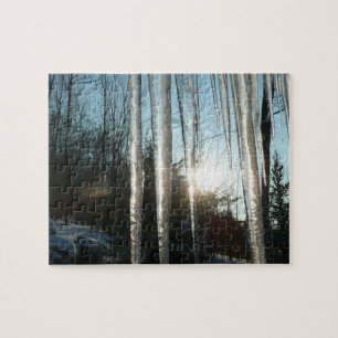 Sunrise Through Icicles Winter Natuur Fotografie Legpuzzel