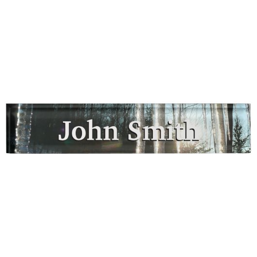 Sunrise Through Icicles Winter Natuur Fotografie Naambordje (Voorkant)