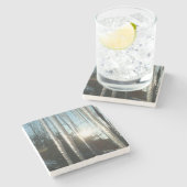 Sunrise Through Icicles Winter Natuur Fotografie Stenen Onderzetter (Zijkant)