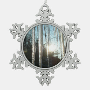 Sunrise Through Icicles Winter Natuur Fotografie Tin Sneeuwvlok Ornament