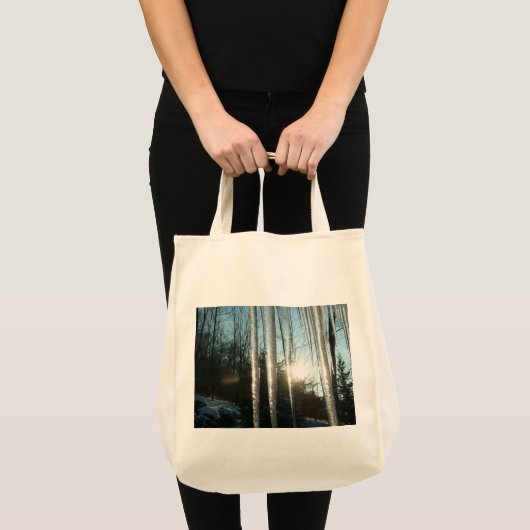 Sunrise Through Icicles Winter Natuur Fotografie Tote Bag (Voorkant (product))