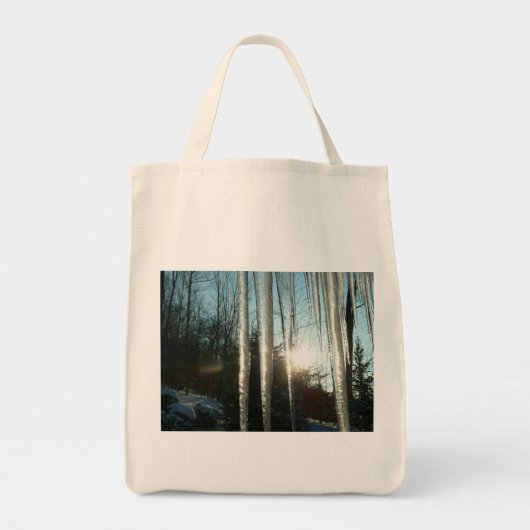 Sunrise Through Icicles Winter Natuur Fotografie Tote Bag (Voorkant)