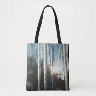 Sunrise Through Icicles Winter Natuur Fotografie Tote Bag