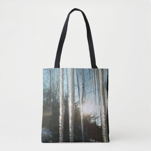 Sunrise Through Icicles Winter Natuur Fotografie Tote Bag (Voorkant)
