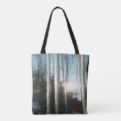 Sunrise Through Icicles Winter Natuur Fotografie Tote Bag (Achterkant)