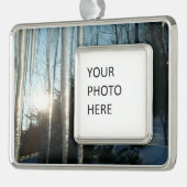Sunrise Through Icicles Winter Natuur Fotografie Verzilverd Omlijst Ornament (Links)