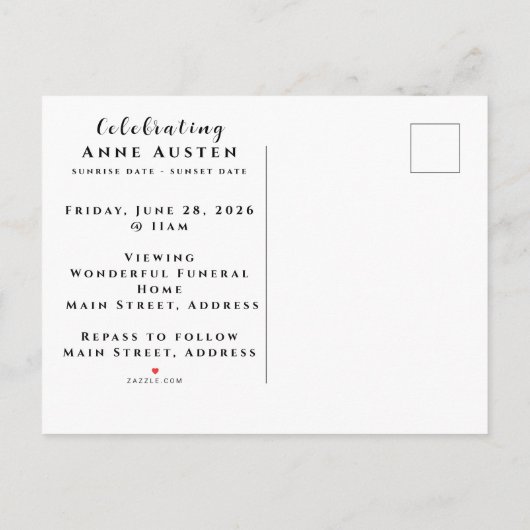 Sunrise to Sunset Funeral Invitation Aankondigingskaart (Achterkant)