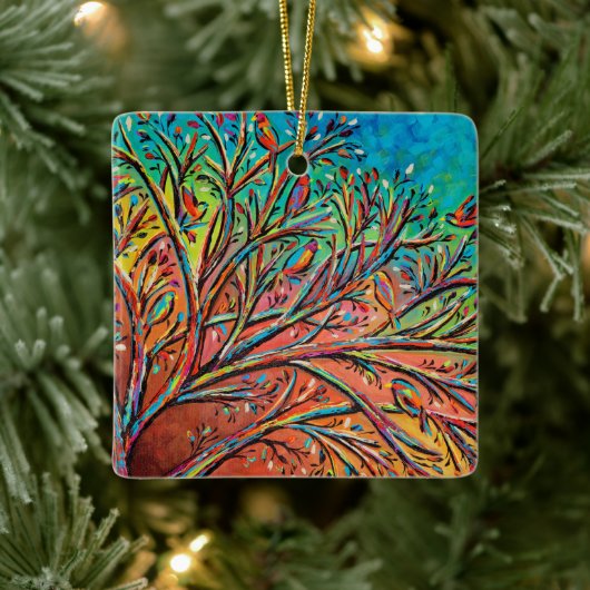 Sunrise Treetop Birds II Keramisch Ornament (Boom)