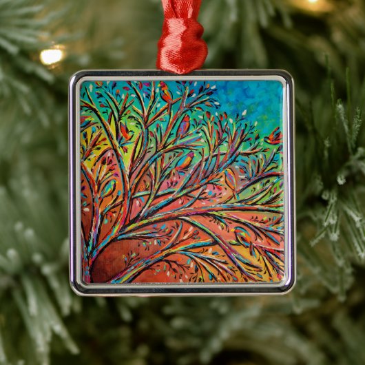 Sunrise Treetop Birds II Metalen Ornament (Boom)