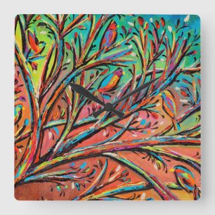 Sunrise Treetop Birds II Vierkante Klok