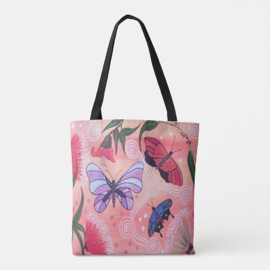 Sunrise vlinders Aboriginal Art Canvas tas (Achterkant)