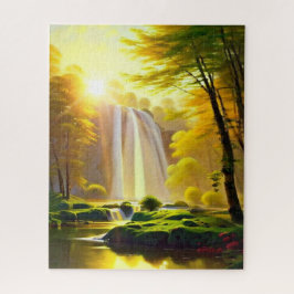 Sunrise Waterfall Trees River. Prachtig landschap Legpuzzel