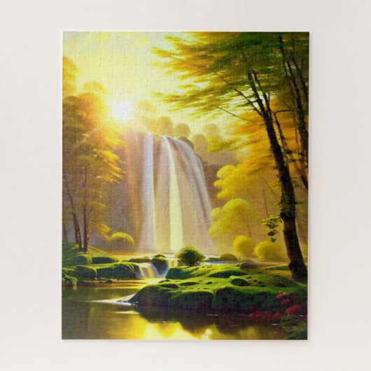Sunrise Waterfall Trees River. Prachtig landschap Legpuzzel (Verticaal)