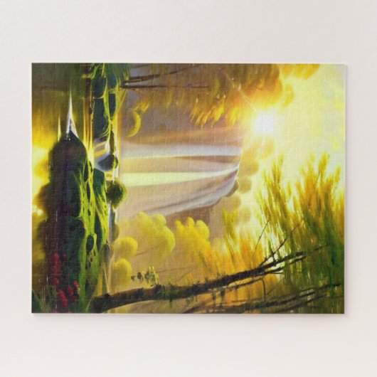 Sunrise Waterfall Trees River. Prachtig landschap Legpuzzel (Horizontaal)