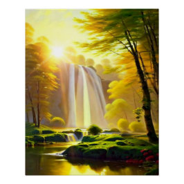 Sunrise Waterfall Trees River. Prachtig landschap Perfect Poster