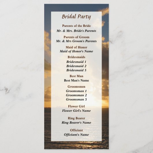 Sunrise with Clouds St. Martin Wedding Programme Programmakaart (Achterkant)