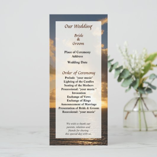 Sunrise with Clouds St. Martin Wedding Programme Programmakaart (Staand voorkant)