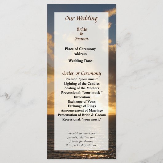 Sunrise with Clouds St. Martin Wedding Programme Programmakaart (Voorkant)