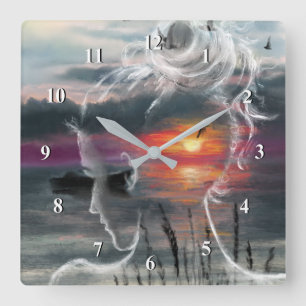Sunrise Woman Clock Vierkante Klok