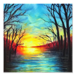 Sunrise Wood Foto Afdruk