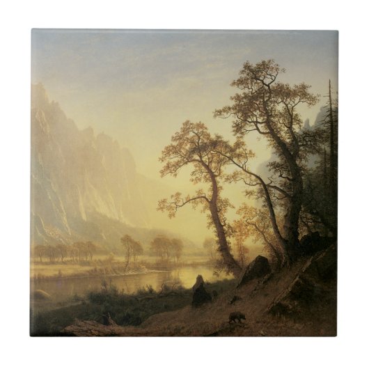 Sunrise, Yosemite Valley door Albert Bierstadt Tegeltje (Voorkant)