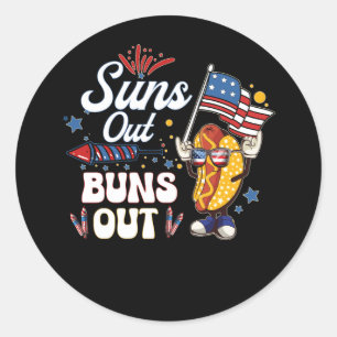 Suns Out Buns Funny Hot Dog Patriotic USA 4th Ronde Sticker