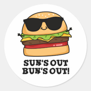 Sun's Out Bun's Out Funny Summer Burger Pun Ronde Sticker