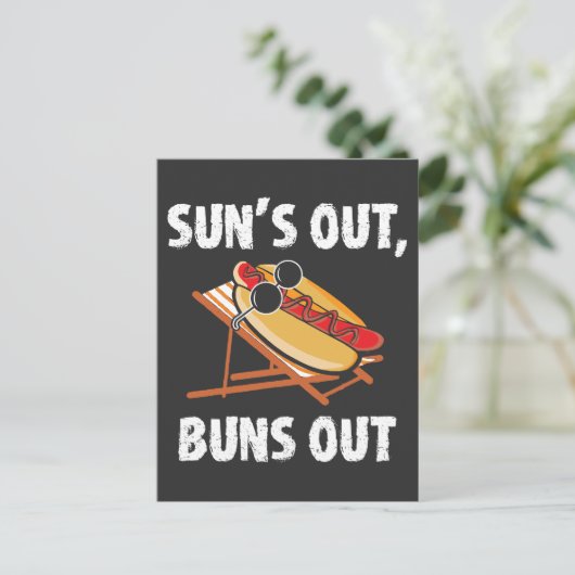 Suns Out Buns Out Grappige Hot Dog Food Lover Gift Briefkaart (Staand voorkant)