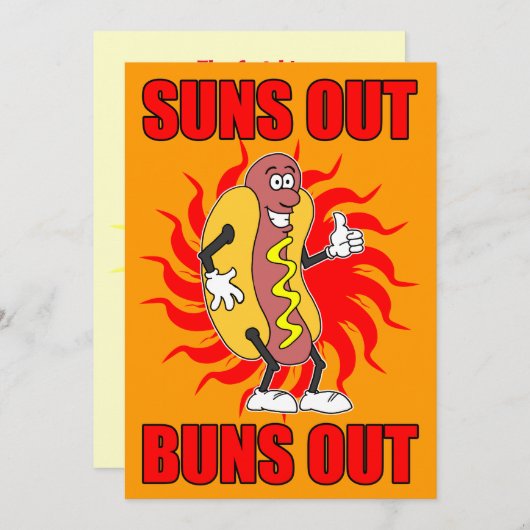 Suns Out Buns Out Hot Dog Invite Kaart (Voorkant / Achterkant)