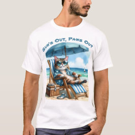 Suns Out Paws Out Kat Strandstoel Blauwe Paraplu T-shirt