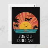 Suns Out Planes Out, Retro  Sunset, op maat Briefkaart (Voorkant / Achterkant)