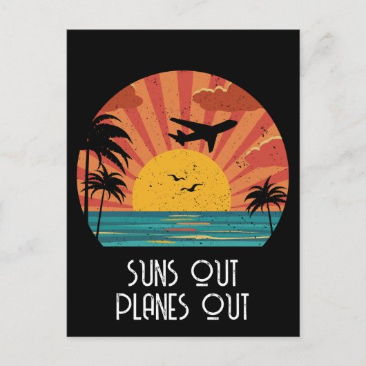 Suns Out Planes Out, Retro  Sunset, op maat Briefkaart (Voorkant)