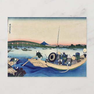 Sunset across the bridge by Katsushika, Hokusai Briefkaart