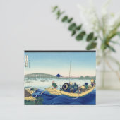 Sunset across the Ryōgoku Bridge (door Hokusai) Briefkaart (Staand voorkant)