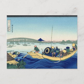 Sunset across the Ryōgoku Bridge (door Hokusai) Briefkaart