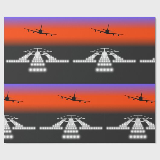 Sunset Airplane Approach Runway Lights Aviation Cadeaupapier (Vlak)