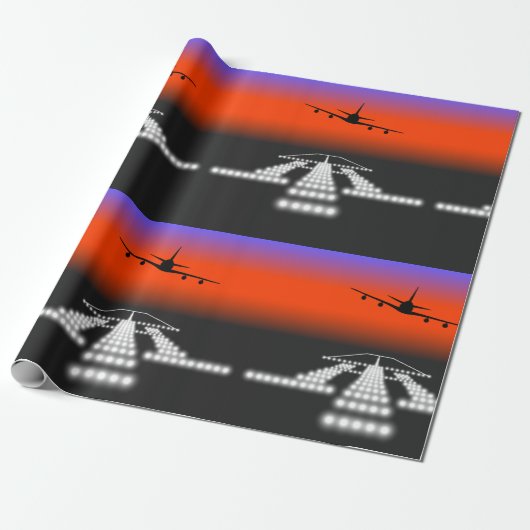 Sunset Airplane Approach Runway Lights Aviation Cadeaupapier (Uitgerold)