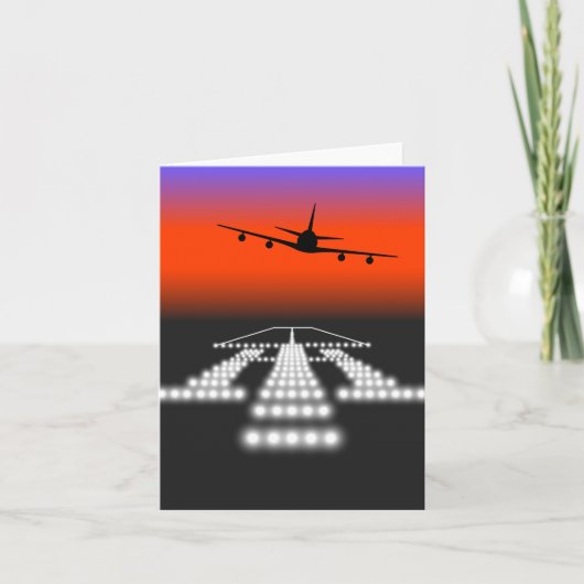 Sunset Airplane Approach Runway Lights Aviation Kaart (Voorkant)