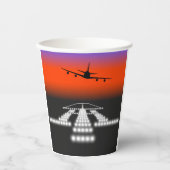 Sunset Airplane Approach Runway Lights Aviation Papieren Bekers (Voorkant)