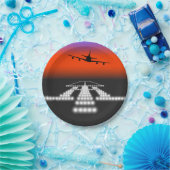 Sunset Airplane Approach Runway Lights Aviation Papieren Bordje (Feest)